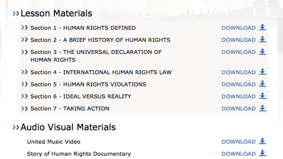 
    Alle undervisningsvideoer fra United for Human Rights med hefter og materialer kan lastes ned fra app-en og finnes også in-line sammen med oppgavene så de kan ses med et klikk.
    